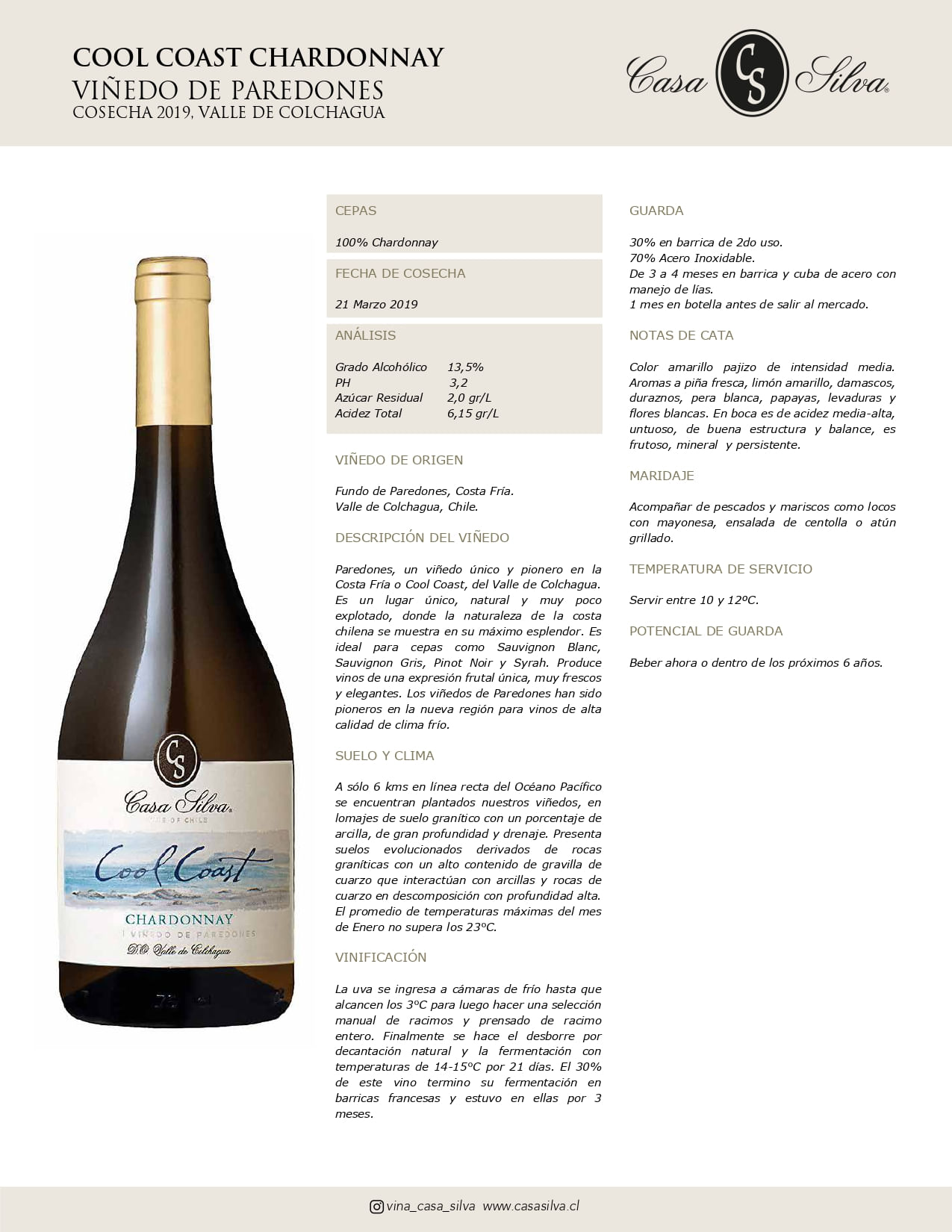 Vino Blanco Casa Silva Cool Coast Chardonnay